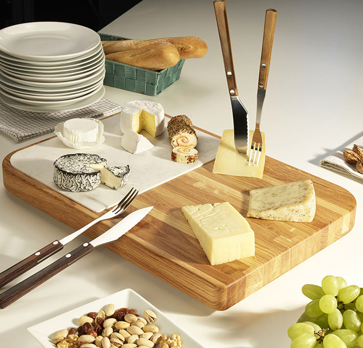 Legnoart Grand Cheese Oak Wood Cheese Plate with Marble Insert
