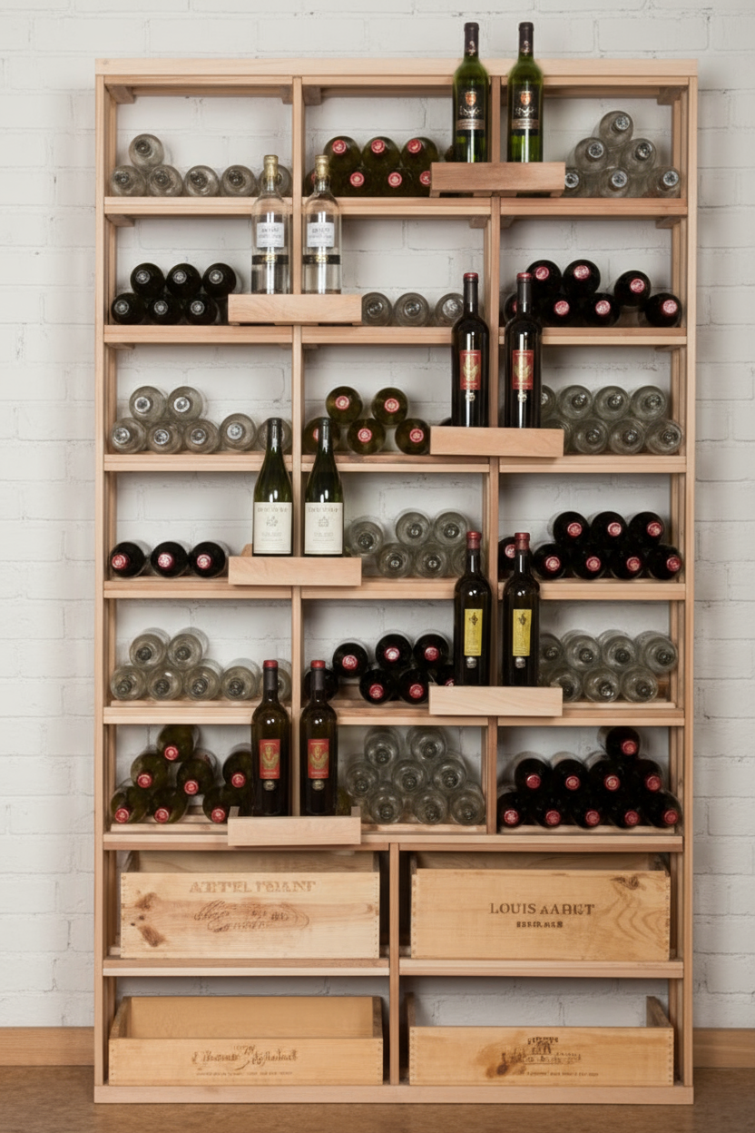 Retail 6 Bottle Bin/Wood Case with 6 Double Perches  - Premium Wooden Wine Racks