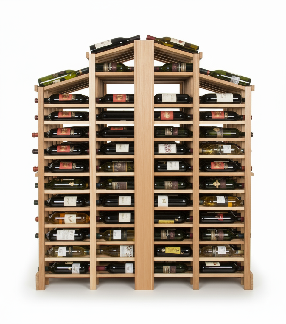 Îlot autonome Retail 13 avec présentoirs à 2 niveaux - Casier à vin en bois premium