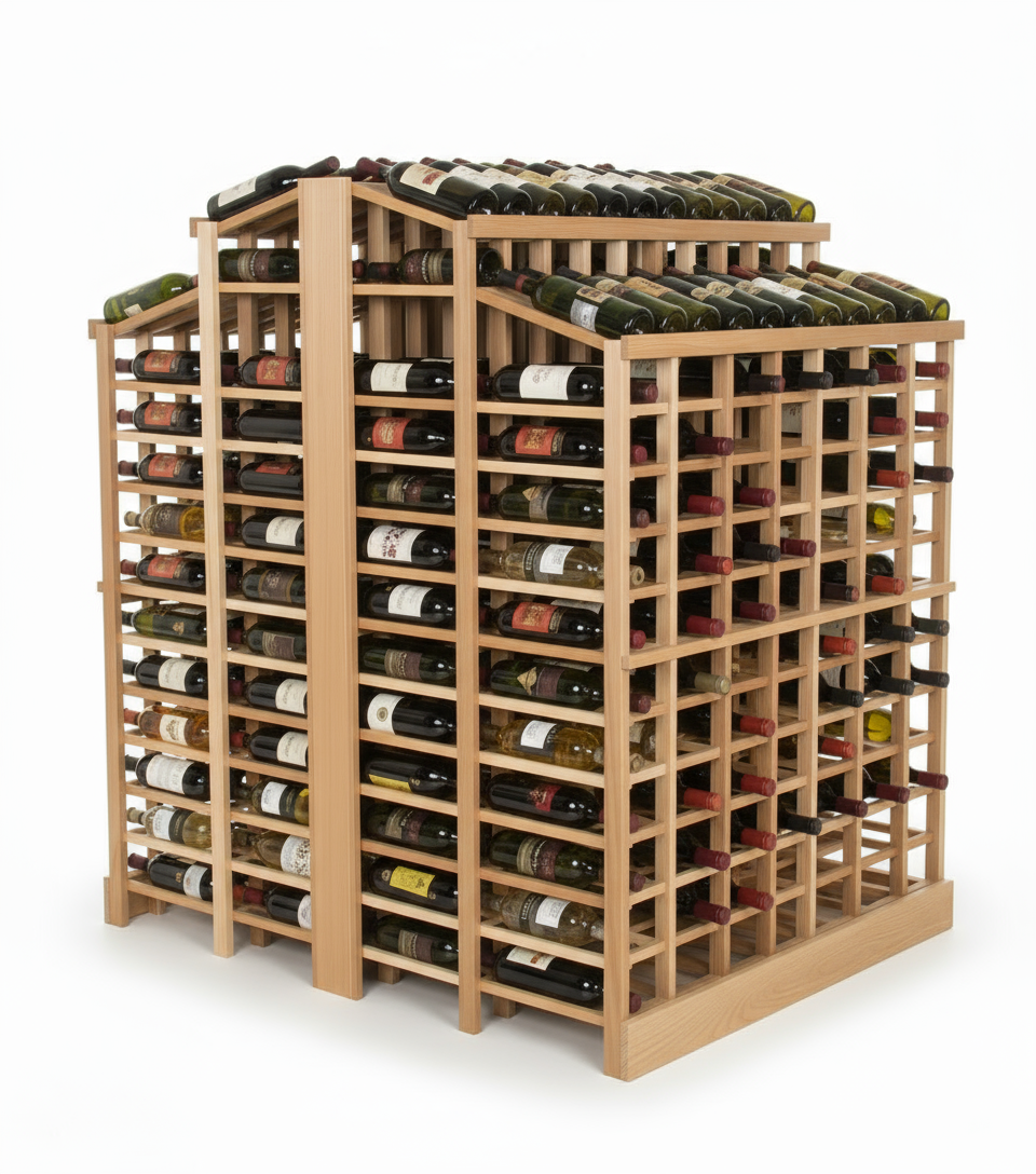 Îlot autonome Retail 13 avec présentoirs à 2 niveaux - Casier à vin en bois premium
