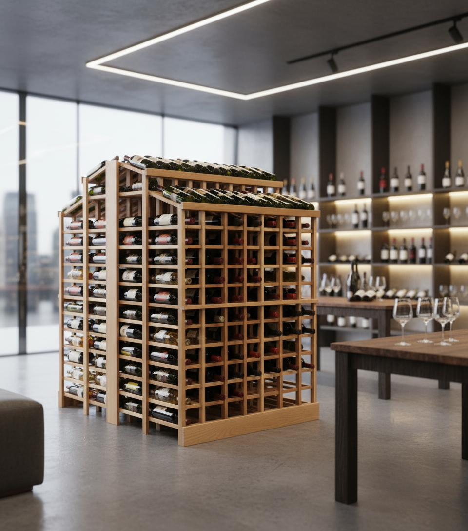 Retail 13 Freestanding Island with 2 Tiered Displays  - Premium Wooden Wine Racks