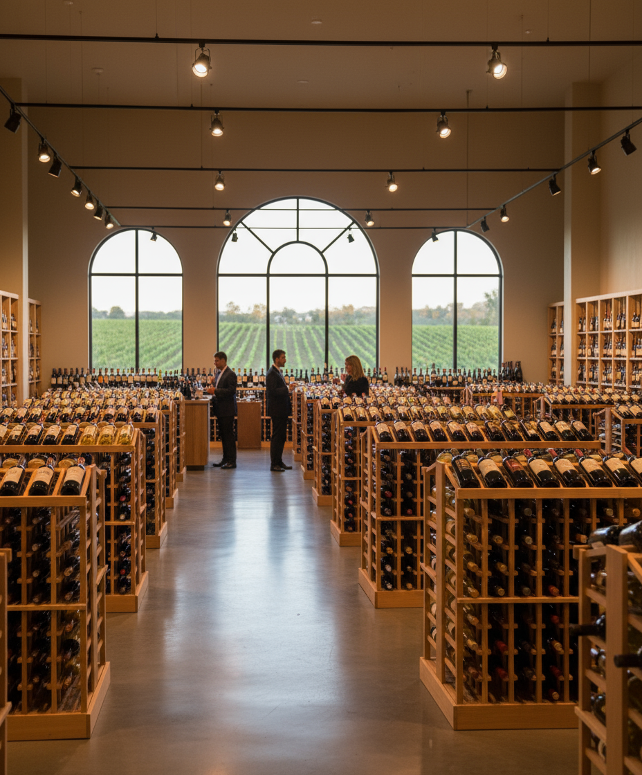 Îlot autonome Retail 10 avec une seule rangée d'exposition - - Casier à vin en bois premium