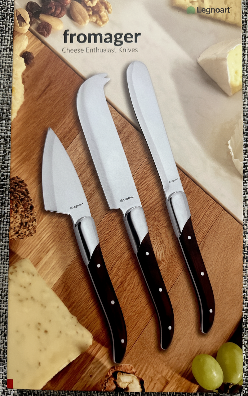 Reggio 3-piece Knife Cheese Set with Light Wood Handle