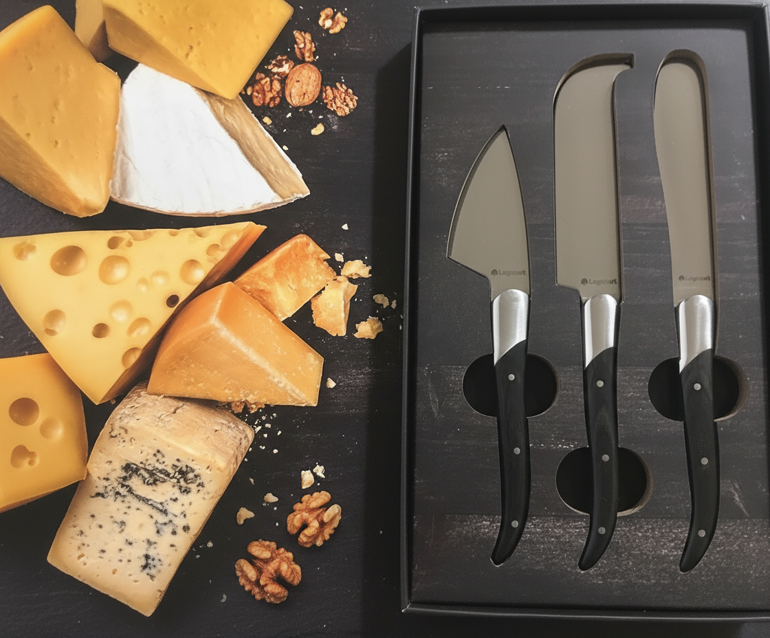 Reggio 3-piece Knife Cheese Set with Light Wood Handle
