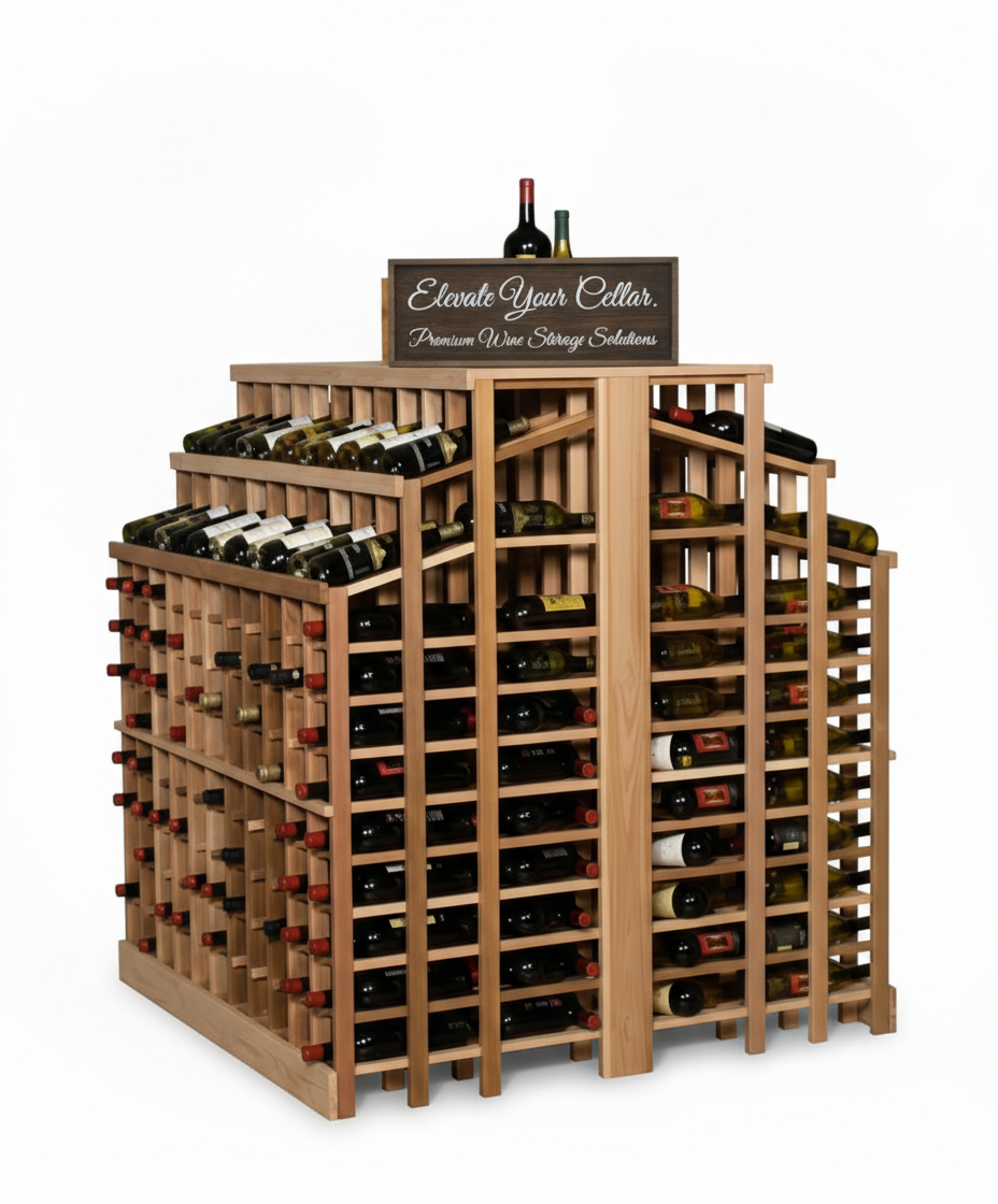 Retail 25 Freestanding Island with 2 Tiers and Counter  - Premium Wooden Wine Racks