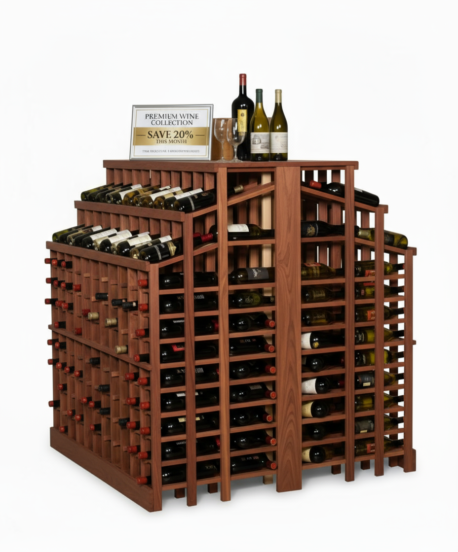 Retail 25 Freestanding Island with 2 Tiers and Counter  - Premium Wooden Wine Racks