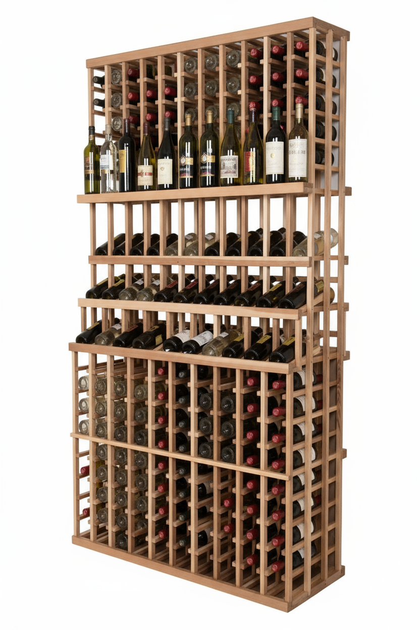 Vente au détail 1 Double Profondeur Inférieure avec 3 Rangées d'Exposition - Casier à Vin en Bois Premium