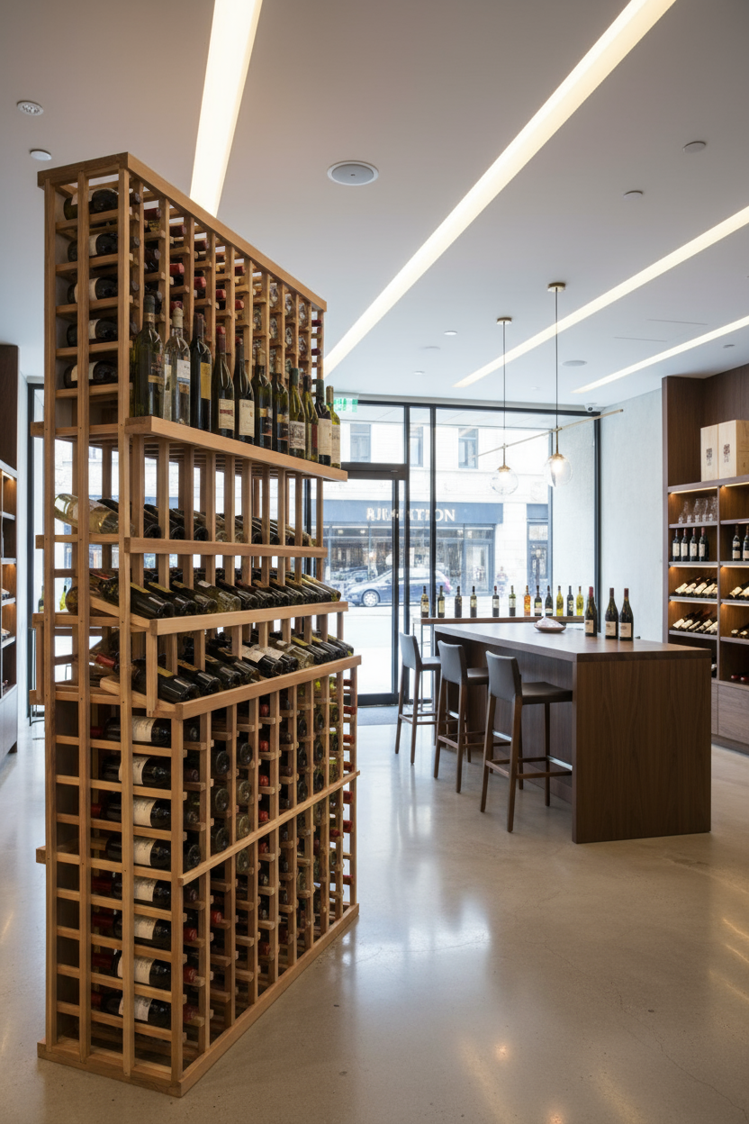 Retail 1 Double Deep Lower with 3 Display Rows - Premium Wooden Wine Racks