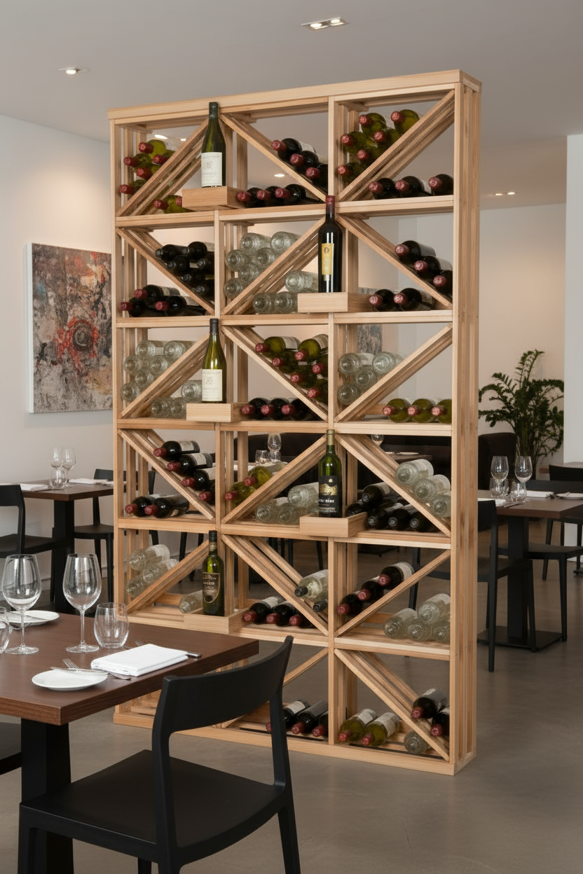 Retail 15 Box Diamond Bins with 5 Bottle Perches  - Premium Wooden Wine Racks
