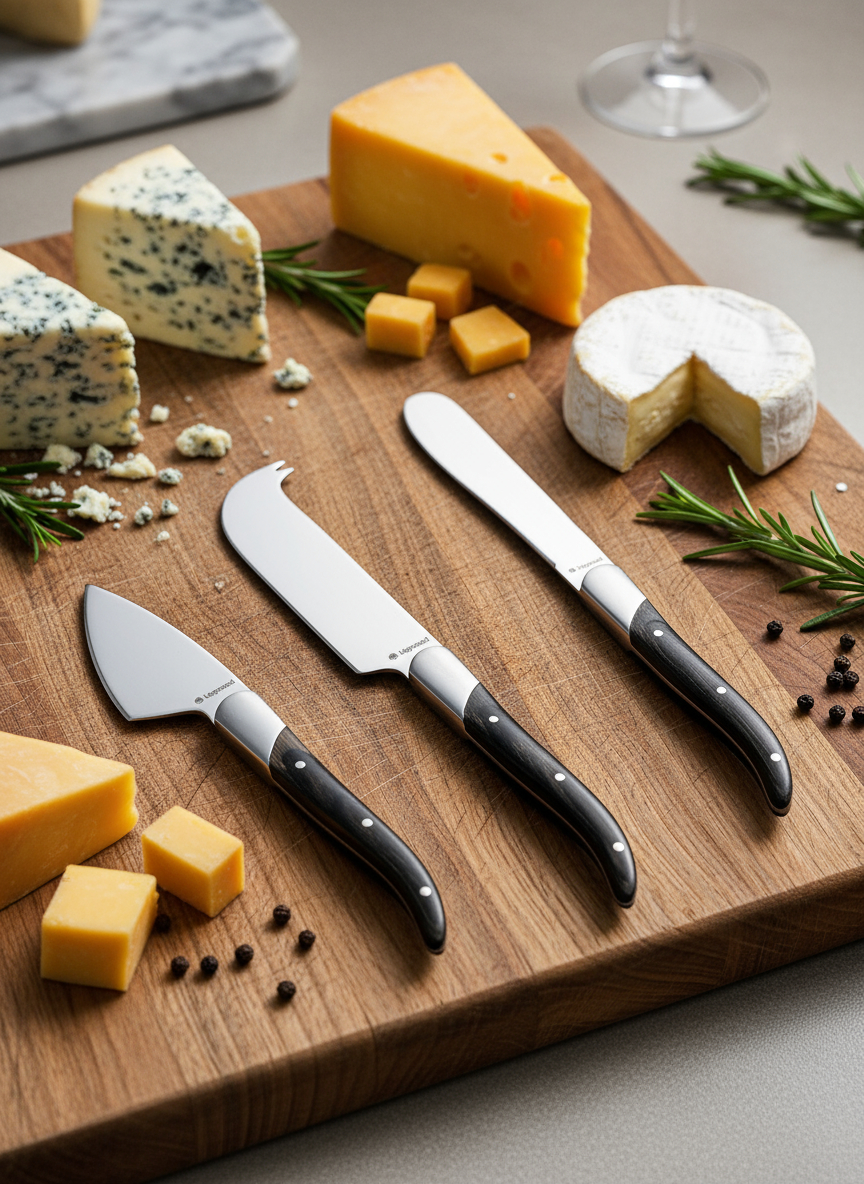 Legnoart Reggio 3-piece Knife Cheese Set with Light Wood Handle