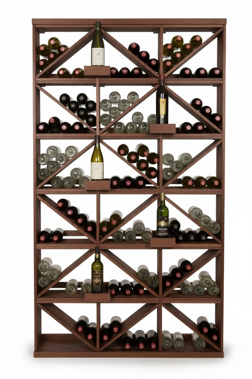 Retail 15 Box Diamond Bins with 5 Bottle Perches  - Premium Wooden Wine Racks