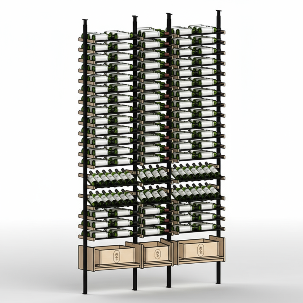 Premier Cru Wine Racks Premier Cru Modern - Ensemble - Double Single Double (73 1/4" Wide) - 3 Bottles Deep