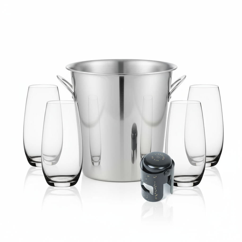 RIEDEL-O Tumblers+Stainless Steel Bucket+L’Atelier du Vin-Metal Gard’Bulles Stopper Image2