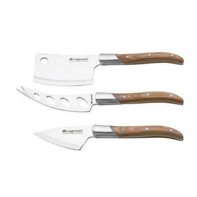 Reggio 3-piece Knife Cheese Set with Light Wood Handle